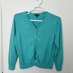 VTG Rare Lands' End L/S Cardigan Button Up Hong Kong Turquois Blue Women L